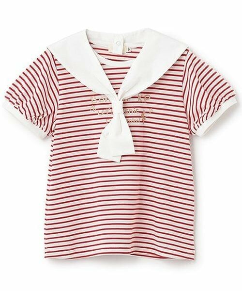 KP / ケーピー Tシャツ | 取外しセーラー衿つきボーダーTシャツ（赤）