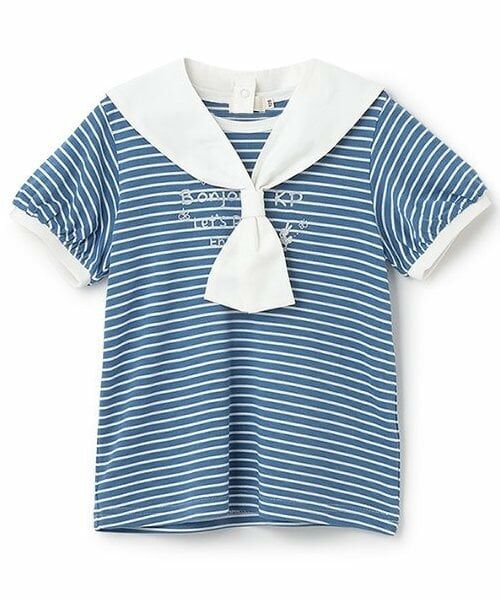 KP / ケーピー Tシャツ | 取外しセーラー衿つきボーダーTシャツ（ブルー）