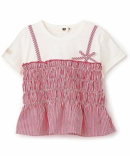 KP / ケーピー Tシャツ | サッカーストライプビスチェドッキングTシャツ（赤）