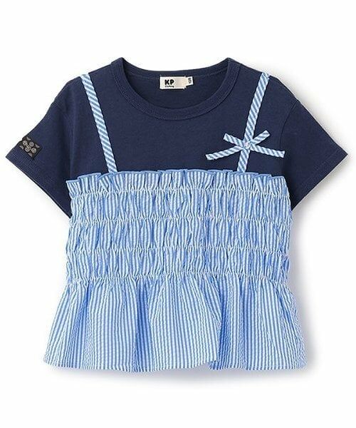 KP / ケーピー Tシャツ | サッカーストライプビスチェドッキングTシャツ（ブルー）