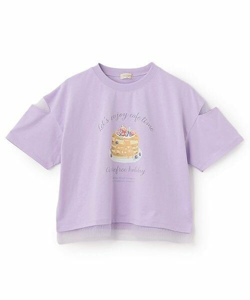 KP / ケーピー Tシャツ | パンケーキプリント肩開き半袖Tシャツ（ラベンダー）