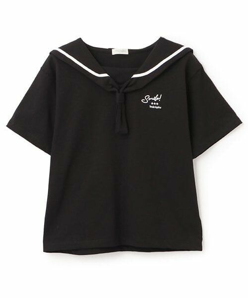 KP / ケーピー Tシャツ | 刺しゅうセーラーカラー半袖Tシャツ（黒）