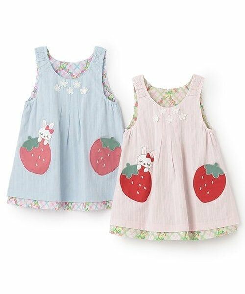 KP / ケーピー ミニ丈・ひざ丈ワンピース | いちご柄リバーシブルジャンパースカート（80-130cm） | 詳細13