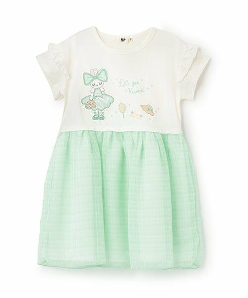 KP / ケーピー ミニ丈・ひざ丈ワンピース | mimiチェックシフォンワンピース（ミント）