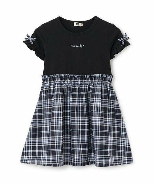 KP / ケーピー ミニ丈・ひざ丈ワンピース | チェック柄半袖ワンピース（紺）