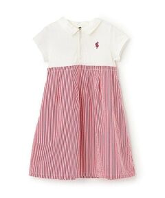 KP / ケーピー ミニ丈・ひざ丈ワンピース | 前ファスナー開きサッカーストライプワンピース