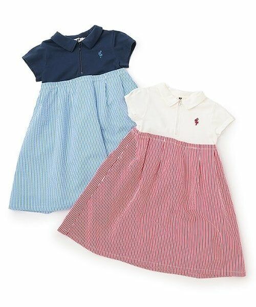 KP / ケーピー ミニ丈・ひざ丈ワンピース | 前ファスナー開きサッカーストライプワンピース | 詳細11