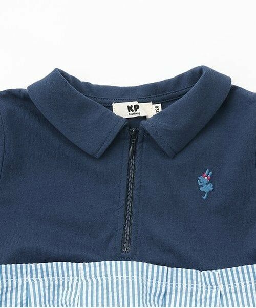 KP / ケーピー ミニ丈・ひざ丈ワンピース | 前ファスナー開きサッカーストライプワンピース | 詳細2