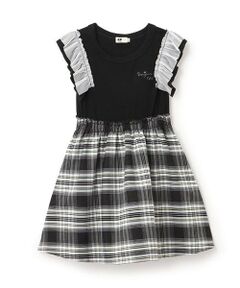 KP / ケーピー ミニ丈・ひざ丈ワンピース | チェックドッキング　袖フリルワンピース