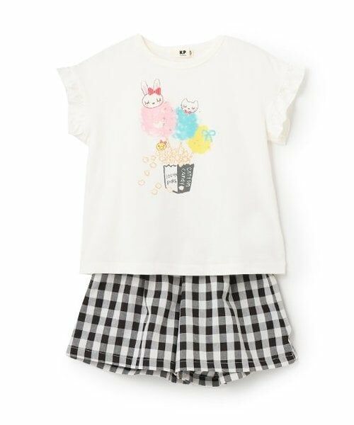KP / ケーピー Tシャツ | 3柄スイーツmimiプリントT+キュロットセット（オフ ホワイト）
