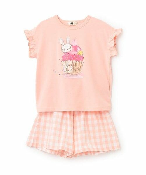 KP / ケーピー Tシャツ | 3柄スイーツmimiプリントT+キュロットセット（ピンク）
