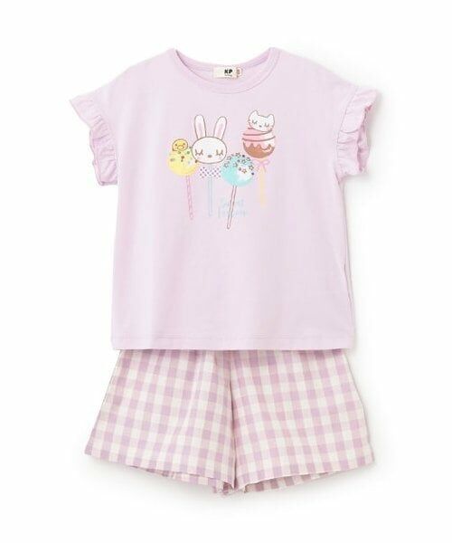 KP / ケーピー Tシャツ | 3柄スイーツmimiプリントT+キュロットセット（ラベンダー）