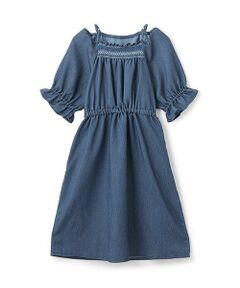 KP / ケーピー ミニ丈・ひざ丈ワンピース | メッシュデニムギャザーワンピース