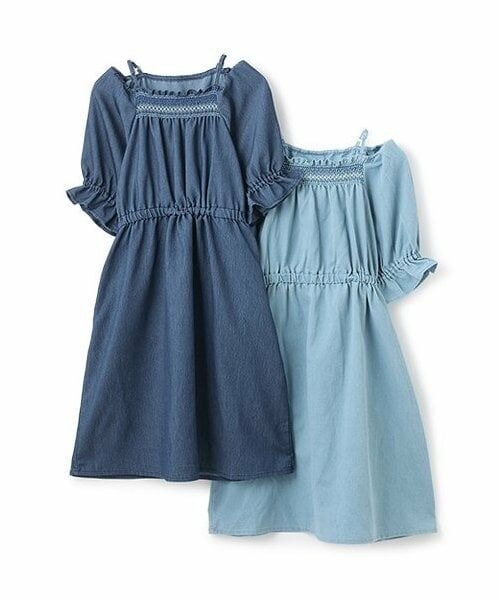 KP / ケーピー ミニ丈・ひざ丈ワンピース | メッシュデニムギャザーワンピース | 詳細9