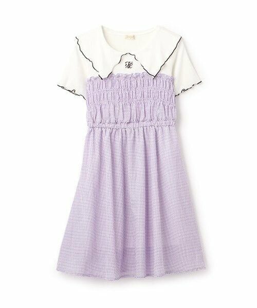 KP / ケーピー ミニ丈・ひざ丈ワンピース | ギンガムチェックドッキングワンピース（ラベンダー）