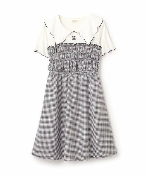 KP / ケーピー ミニ丈・ひざ丈ワンピース | ギンガムチェックドッキングワンピース（黒）