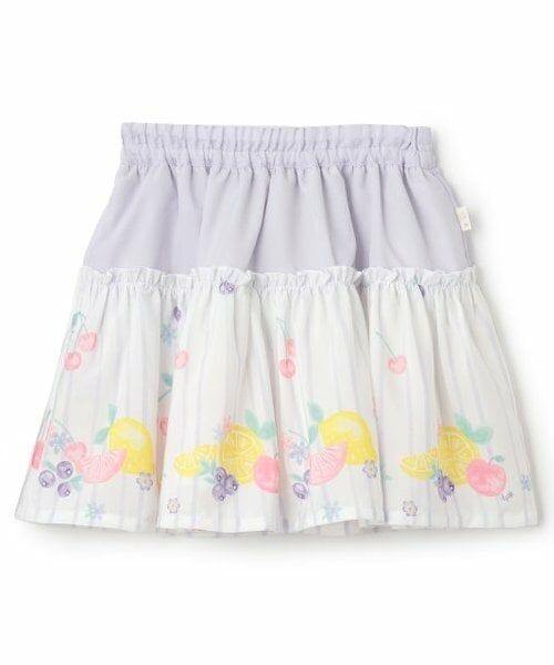 KP / ケーピー ミニ・ひざ丈スカート | シフォンフルーツ柄プリント スカート(パープル)