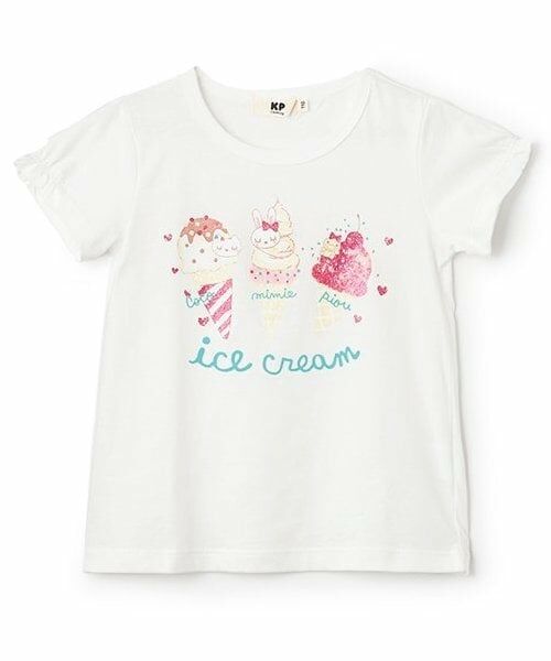 KP / ケーピー Tシャツ | mimi アイスクリームプリント 半袖Ｔシャツ（オフ ホワイト）