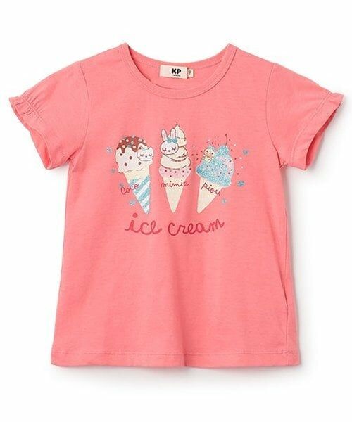 KP / ケーピー Tシャツ | mimi アイスクリームプリント 半袖Ｔシャツ（チェリー ピンク）