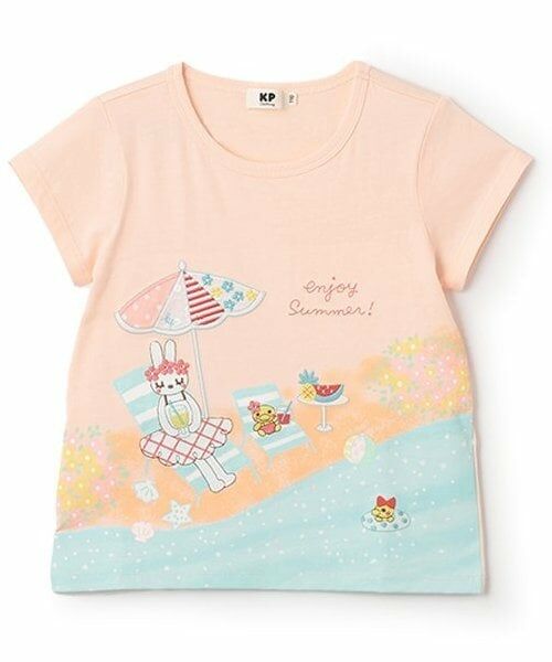KP / ケーピー Tシャツ | mimi&piou パネルプリント 半袖Ｔシャツ（ピンク）