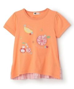 KP / ケーピー Tシャツ | 先染めチェック フルーツアップリケ 半袖Ｔシャツ