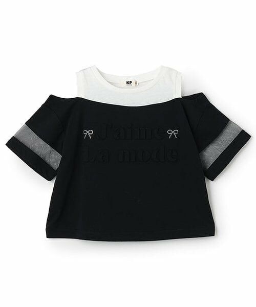 KP / ケーピー Tシャツ | 肩見せ シアースリーブ Tシャツ（黒）
