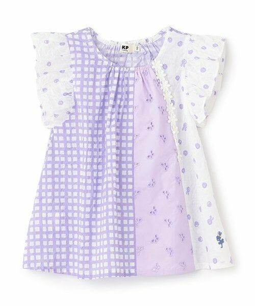 KP / ケーピー シャツ・ブラウス | ローンプリント＆レース 縦接ぎブラウス（ラベンダー）