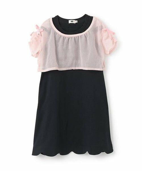 KP / ケーピー ミニ丈・ひざ丈ワンピース | シアーチェックTシャツ＆キシリトール加工 ワンピース セット（黒）