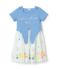 KP / ケーピー ミニ丈・ひざ丈ワンピース | シフォン フルーツ柄プリント ワンピース