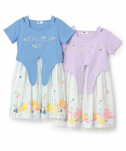 KP / ケーピー ミニ丈・ひざ丈ワンピース | シフォン フルーツ柄プリント ワンピース | 詳細10