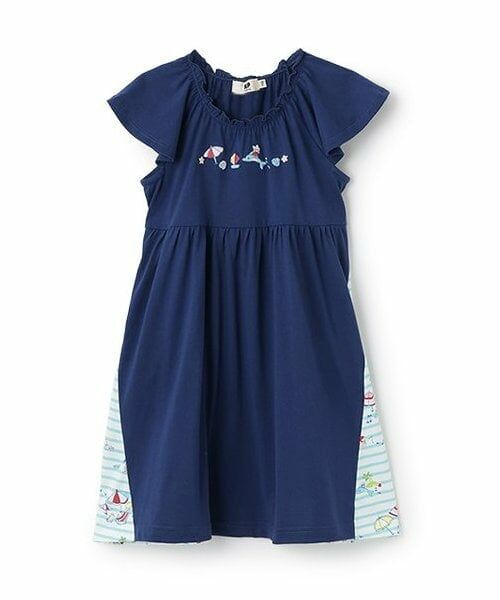 KP / ケーピー ミニ丈・ひざ丈ワンピース | mimiちゃんリゾート柄 キシリトール加工ワンピース(紺)