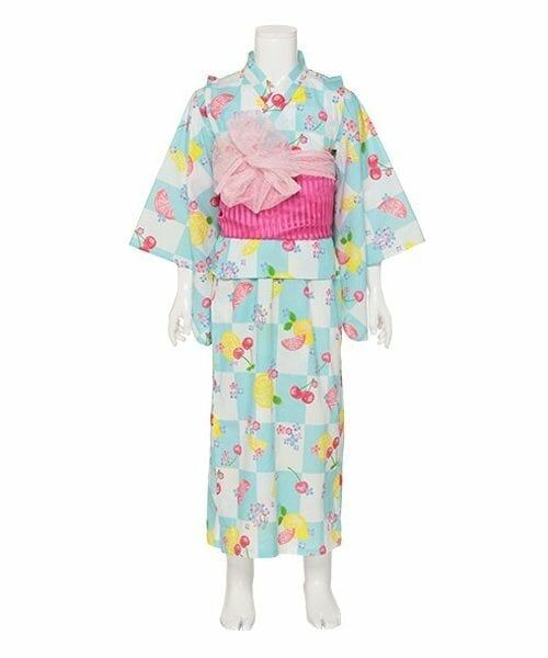 KP / ケーピー 着物・浴衣・小物類 | ワンピースにもなる2WAY浴衣 市松×フルーツ柄（サックス）