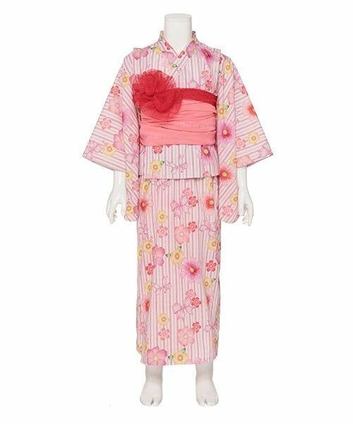KP / ケーピー 着物・浴衣・小物類 | ワンピースにもなる2WAY浴衣 ストライプ×花リボン柄（ピンク）