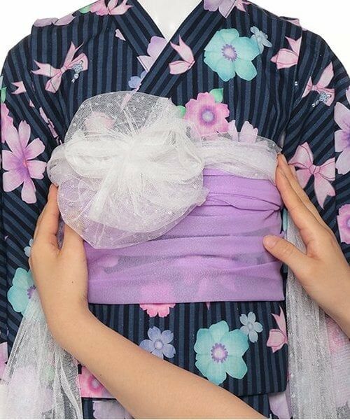 KP / ケーピー 着物・浴衣・小物類 | ワンピースにもなる2WAY浴衣 ストライプ×花リボン柄 | 詳細13