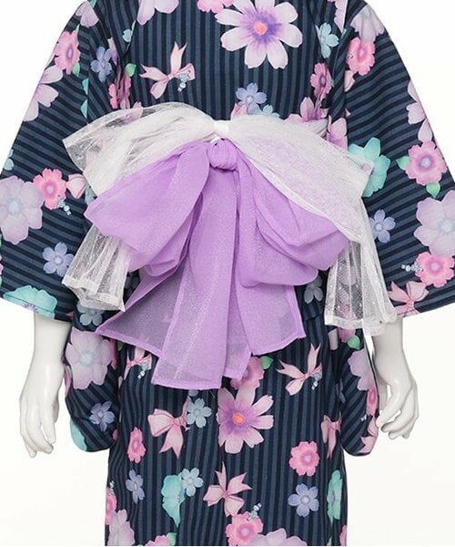 KP / ケーピー 着物・浴衣・小物類 | ワンピースにもなる2WAY浴衣 ストライプ×花リボン柄 | 詳細16