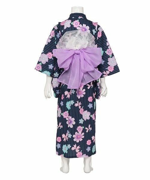 KP / ケーピー 着物・浴衣・小物類 | ワンピースにもなる2WAY浴衣 ストライプ×花リボン柄 | 詳細2