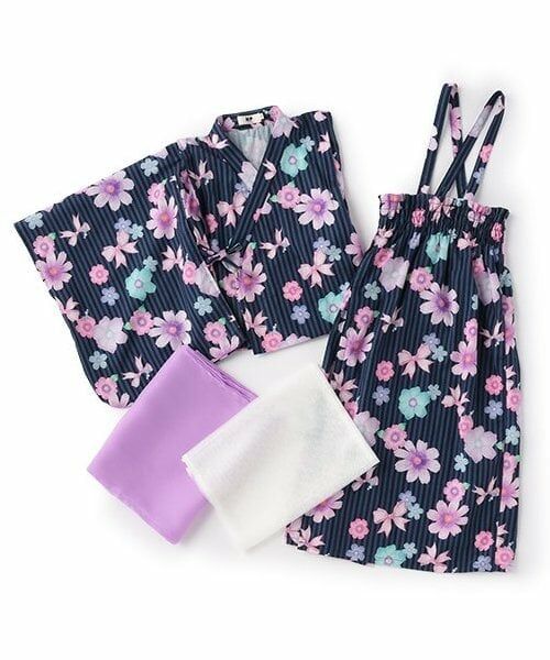 KP / ケーピー 着物・浴衣・小物類 | ワンピースにもなる2WAY浴衣 ストライプ×花リボン柄 | 詳細3