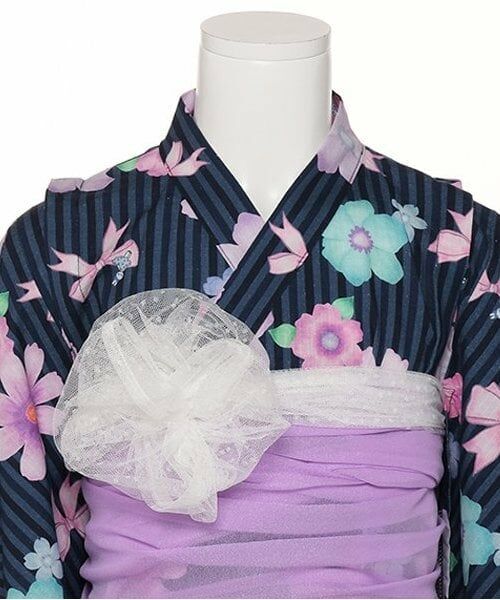 KP / ケーピー 着物・浴衣・小物類 | ワンピースにもなる2WAY浴衣 ストライプ×花リボン柄 | 詳細7