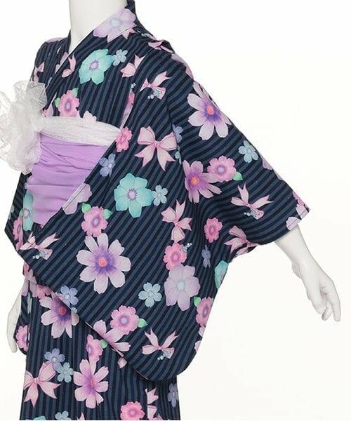 KP / ケーピー 着物・浴衣・小物類 | ワンピースにもなる2WAY浴衣 ストライプ×花リボン柄 | 詳細8