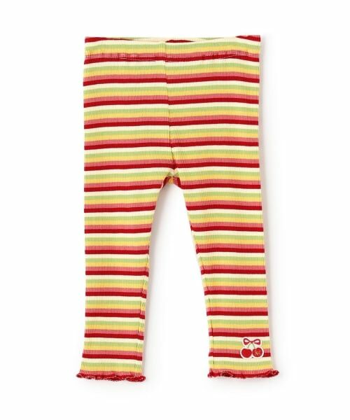 KP / ケーピー レギンス・スパッツ | マルチボーダー テレコ スパッツ 【10分丈】（赤）