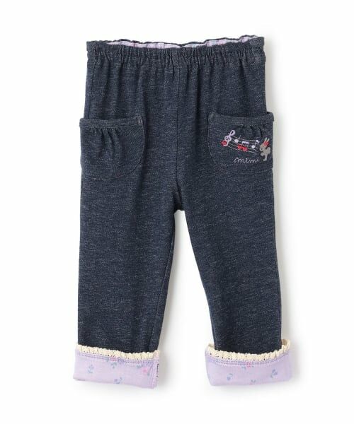 KP / ケーピー その他パンツ | 裾折り返し デニム風ニットツイル パンツ（紺）