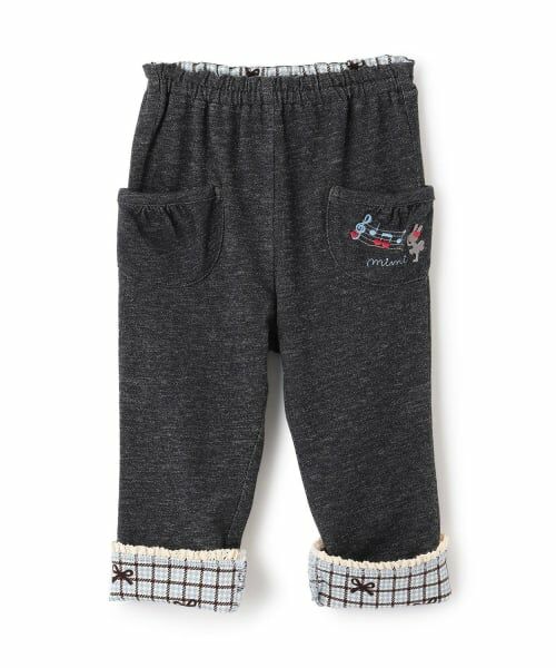 KP / ケーピー その他パンツ | 裾折り返し デニム風ニットツイル パンツ（黒）