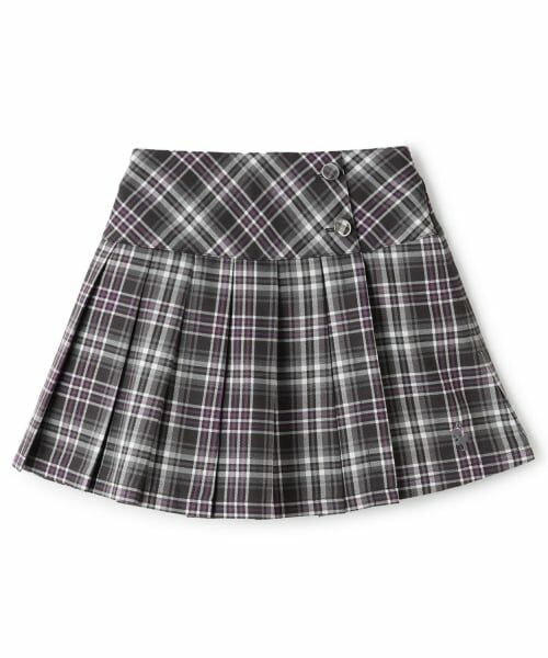 KP / ケーピー ショート・ハーフ・半端丈パンツ | チェック プリーツキュロットスカート(チャコール)