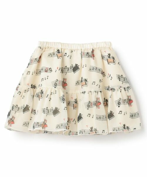 KP / ケーピー ミニ・ひざ丈スカート | 音符柄プリント シフォン スカート | 詳細1