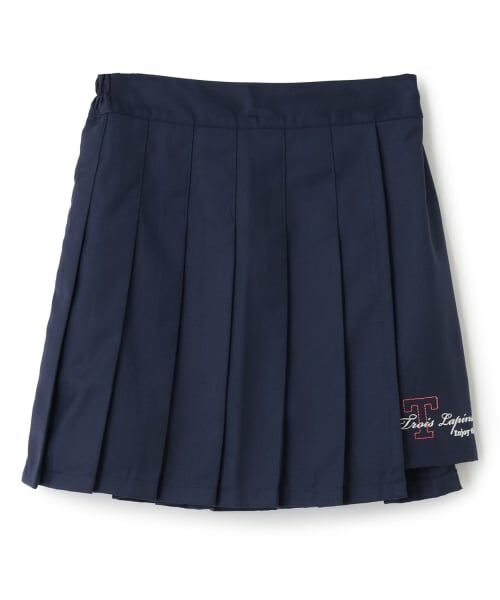 KP / ケーピー ミニ・ひざ丈スカート | 【Trois Lapins】 ヘムロゴ プリーツスカート(紺)
