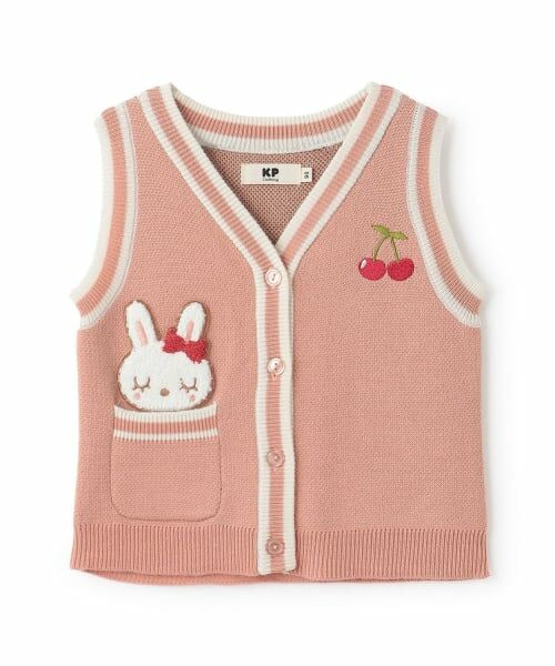 KP / ケーピー ダウンジャケット・ベスト | mimiちゃんサガラワッペン ニットベスト（ピンク）