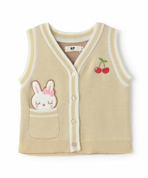 KP / ケーピー ダウンジャケット・ベスト | mimiちゃんサガラワッペン ニットベスト（ベージュ）
