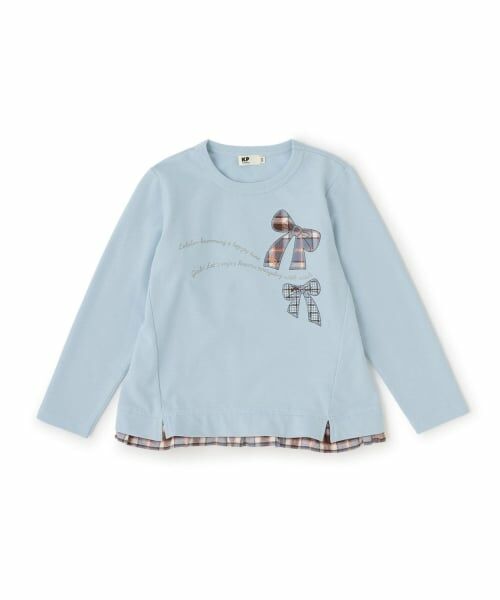 KP / ケーピー スウェット | リボンアップリケ×裾チェック トレーナー（サックス）