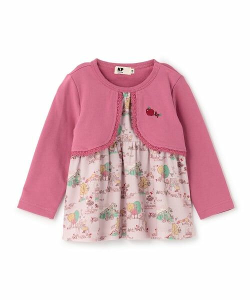 KP / ケーピー その他トップス | 秋の街並柄 カーディガンレイヤード風チュニック（ピンク）