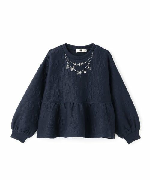 KP / ケーピー スウェット | 花ジャカード ペプラム トレーナー（紺）
